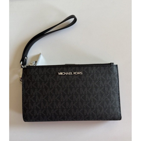 Michael Kors Jet Set Travel Double Zip Wristlet Wallet MK Logo Signature Black - Picture 15 of 15